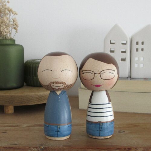 Pareja kokeshi personalizada L - Imagen 2